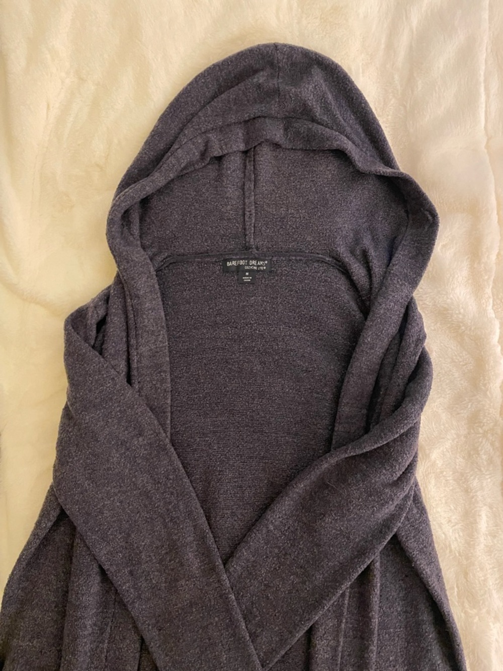 Barefoot Dreams Charcoal Grey Cozy Open-Front Plush Cardigan Pockets Warm Fuzzy - Picture 10 of 13